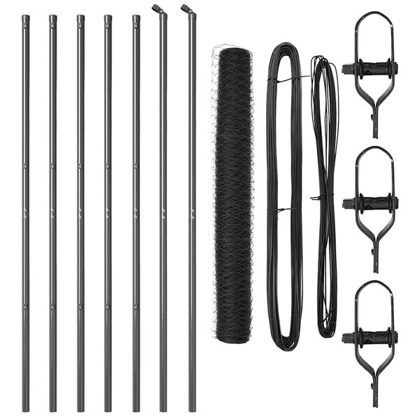 vidaXL Fence with Posts Gray 39.4" x 393.7" PVC-coated steel