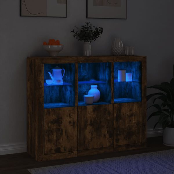 vidaXL Sideboards with LED Lights 3 pcs Smoked Oak Engineered Wood