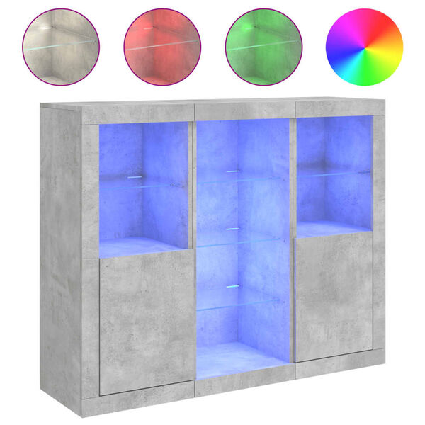 vidaXL Sideboard Set of 3 Concrete grey Engineered wood, Glass Standard