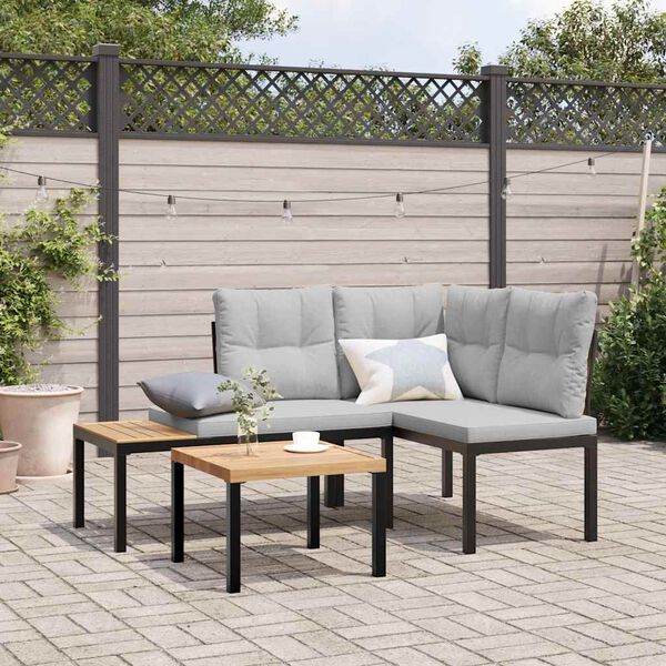 vidaXL Garden Bench Set of 2 Black Powder-coated steel 68.1 in Modular