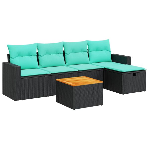 vidaXL 6 Piece Patio Sofa Set with Cushions Black Poly Rattan