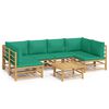 vidaXL Garden Lounge Set Natural Bamboo, Green Cushions
