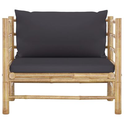 vidaXL Patio Sofa with Dark Gray Cushions Bamboo