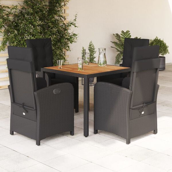 vidaXL 5 Piece Patio Dining Set with Cushions Black Poly Rattan