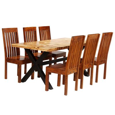 vidaXL Dining Table Set 7 Pieces Solid Acacia and Mango Wood