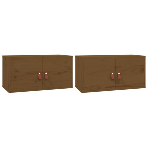 vidaXL Wall Cabinet Set of 2 Honey Brown Solid Pine Wood, Engineered Wood