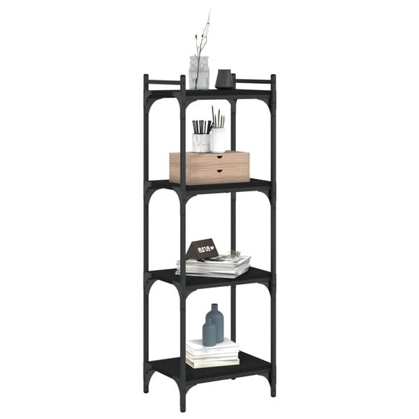 vidaXL Bookcase Black Engineered wood and metal Medium Bookcase