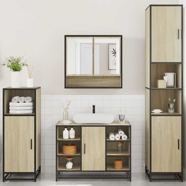 vidaXL Bathroom Furniture Set Sonoma Oak Engineered Wood 4 Piece Set