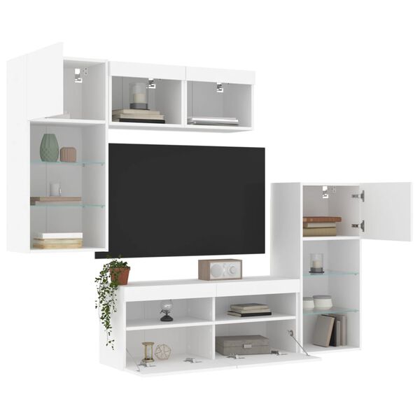 vidaXL TV Wall Unit White Engineered wood, glass Medium to Large