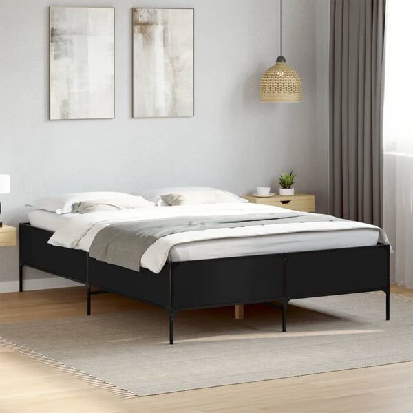 vidaXL Bed Frame Black Engineered Wood Double Durable Bed Frame