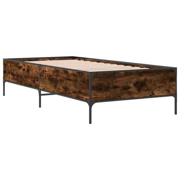 vidaXL Bed Frame Smoked Oak Engineered wood, metal, plywood Single