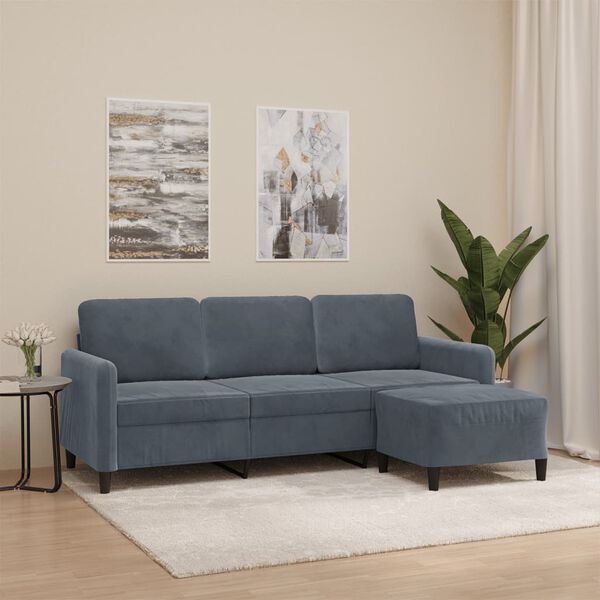 vidaXL 3-seater Sofa With Footstool Dark Gray Velvet 3-Seater