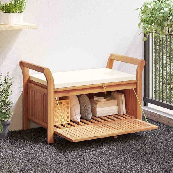 vidaXL Garden Storage Bench Cream white, natural wood