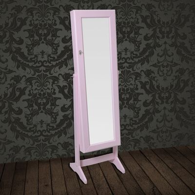 vidaXL Free Standing Jewelry Cabinet with Mirror Pink