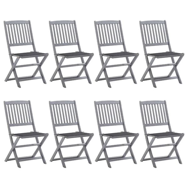 vidaXL Outdoor Chair Set of 8 Grey Solid Acacia Wood Medium Foldable