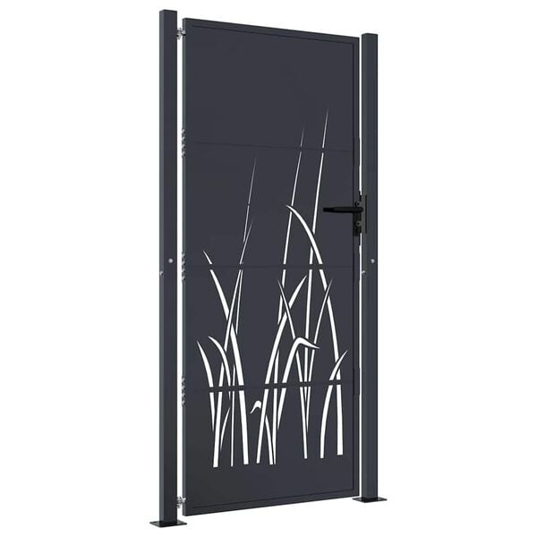 vidaXL Garden Gate Anthracite 39.4x68.9" Steel Grass Design