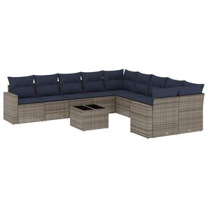 vidaXL 11 Piece Patio Sofa Set with Cushions Grey Poly Rattan (US only)