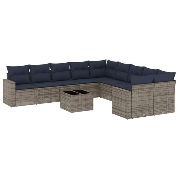 vidaXL 11 Piece Patio Sofa Set with Cushions Grey Poly Rattan (US only)