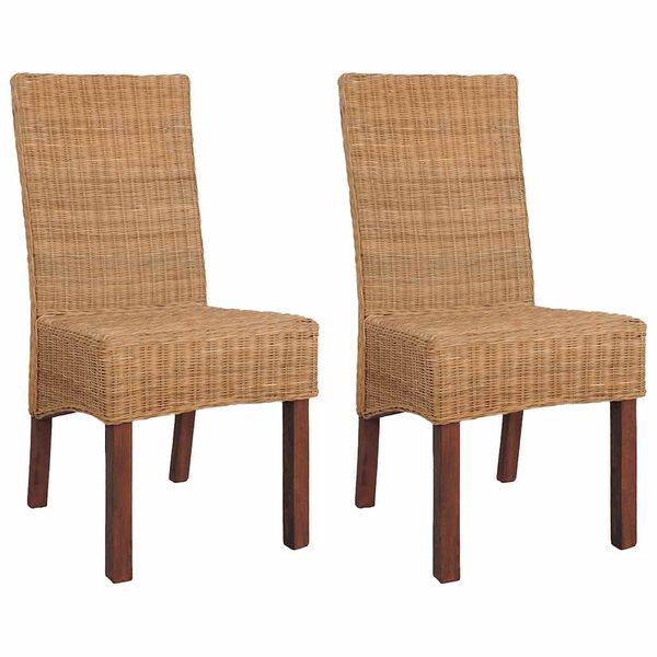vidaXL Dining Chair Set of 2 Brown Solid mango wood and genuine rattan