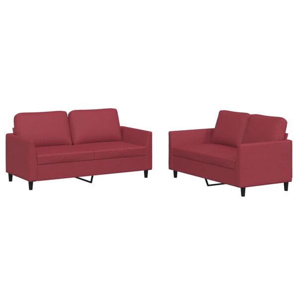 vidaXL Sofa Set Wine Red Faux leather, metal, plywood, foam Medium