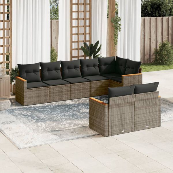 vidaXL 8 Piece Patio Sofa Set with Cushions Gray Poly Rattan
