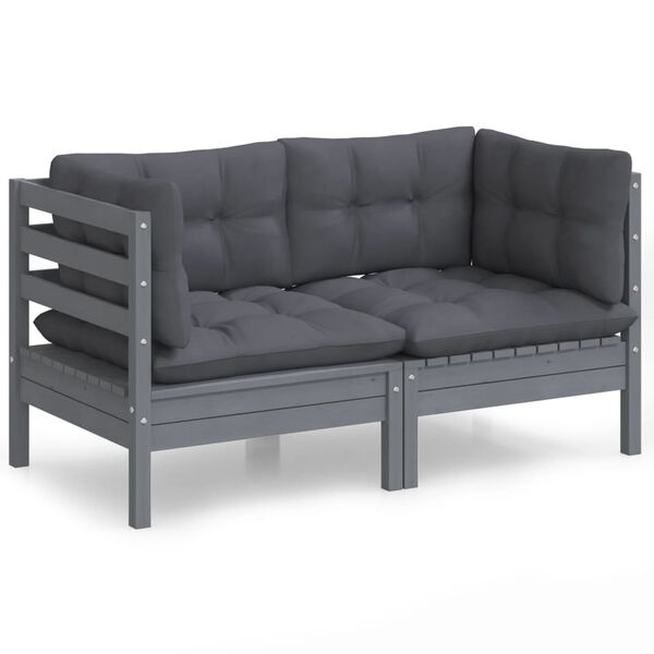 vidaXL 2-seater Garden Sofa Grey Solid pinewood, fabric (100% polyester)