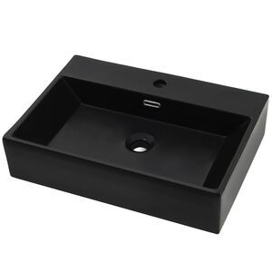 vidaXL Basin with Faucet Hole Ceramic Black 29.9x16.7x5.7"