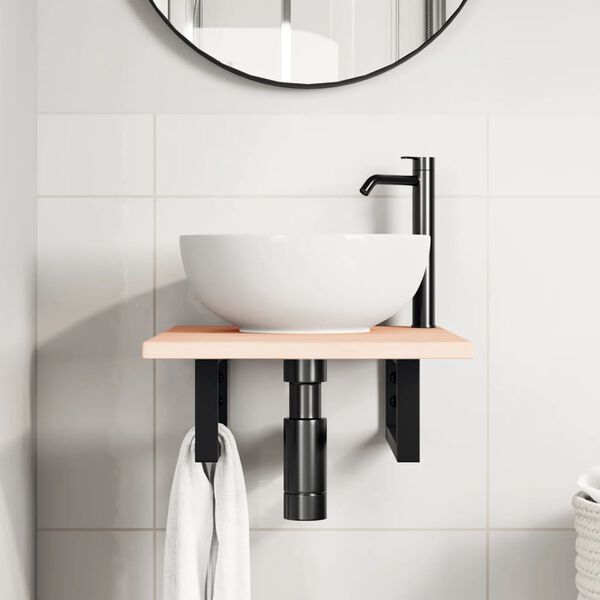 vidaXL Basin Shelf Wall Mounted Steel and Solid Wood Oak
