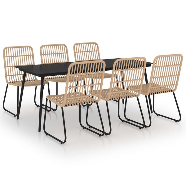 vidaXL Dining Set Oak Poly rattan 7 Piece Set Stackable Dining Set