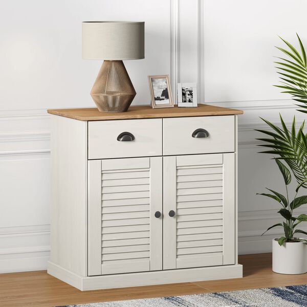 vidaXL Sideboard White Solid Pine Wood Compact Sideboard Rectangular