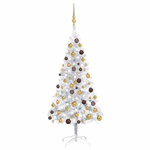 vidaXL Artificial Pre-lit Christmas Tree with Ball Set Silver 59.1" PET