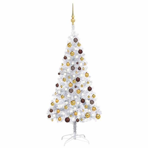 vidaXL Artificial Pre-lit Christmas Tree with Ball Set Silver 59.1" PET