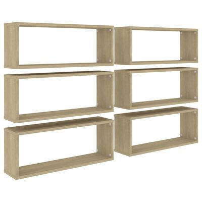 vidaXL Wall Cube Shelves 6 pcs Sonoma Oak 23.6"x5.9"x9.1" Engineered Wood