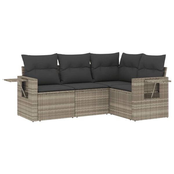 vidaXL 4 Piece Patio Sofa Set with Cushions Light Gray Poly Rattan