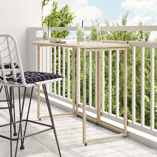 vidaXL Garden Table Beige PE Rattan Compact Foldable