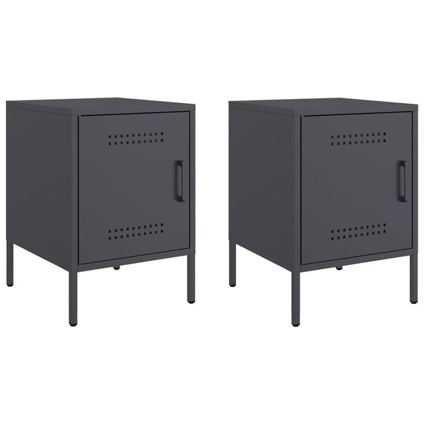 vidaXL Bedside Cabinet Set of 2 Anthracite Steel Medium