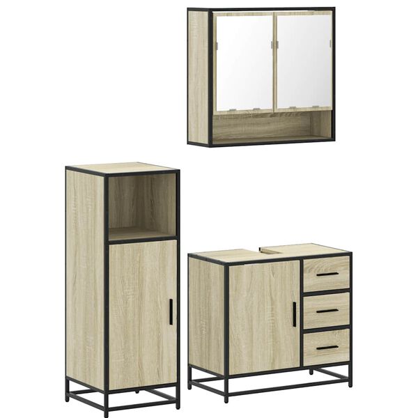 vidaXL Bathroom Furniture Set Sonoma oak Engineered wood, metal, glass