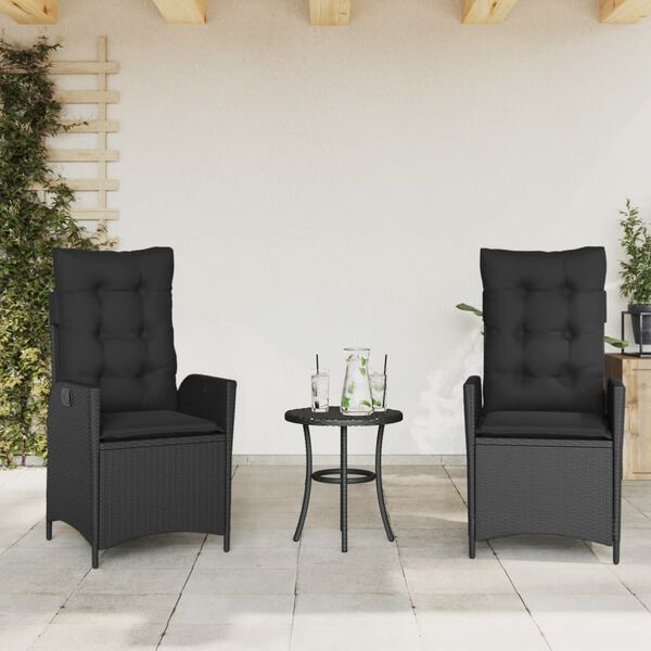 vidaXL Bistro Set Black Poly rattan, Powder-coated steel, Polyester