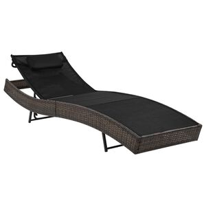 vidaXL Sunlounger Brown and black Poly Rattan, Textilene fabric, Steel