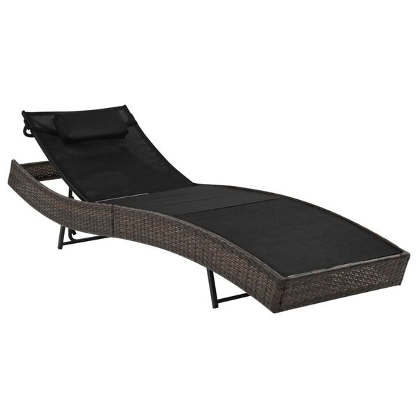 vidaXL Sunlounger Brown and black Poly Rattan, Textilene fabric, Steel