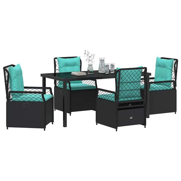 vidaXL Garden Dining Set 5 pcs Black Poly Rattan