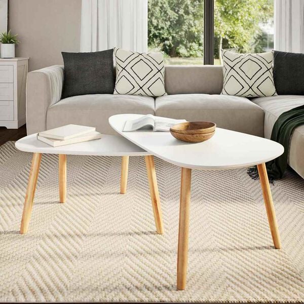 vidaXL Coffee Table Set of 2 White Solid pinewood, MDF Medium Durable