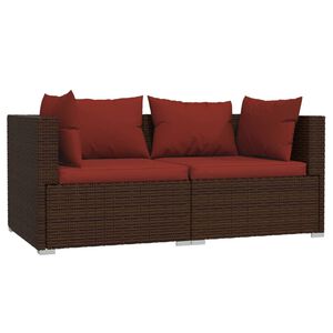 vidaXL 2-seater Sofa Brown Poly Rattan with Cinnamon Red Cushions