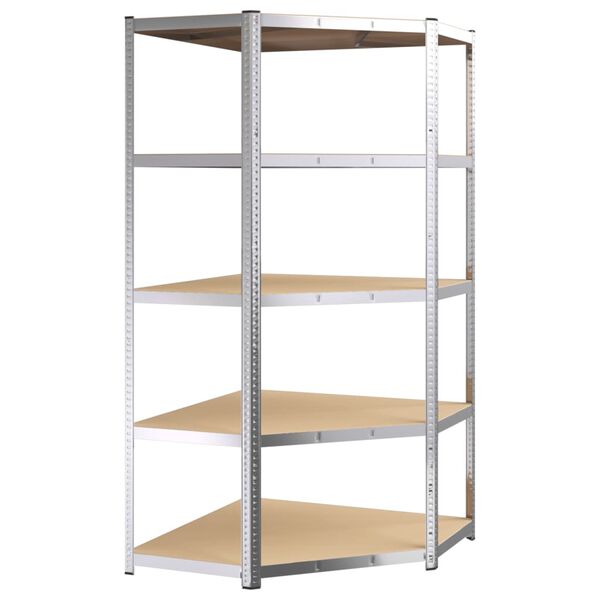vidaXL 5-Layer Heavy-duty Corner Shelf Silver Steel&Engineered Wood