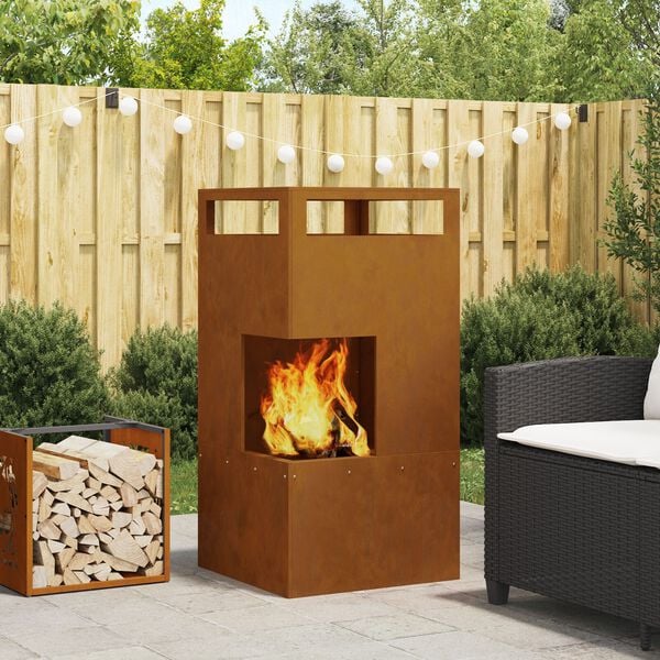 vidaXL Fire Pit Brown 19.69 x 19.69 x 39.37 in Steel