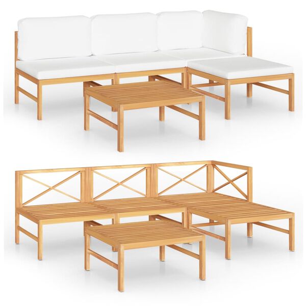 vidaXL Garden Lounge Set Natural Wood Cream Smooth Sanded Teak Hardwood