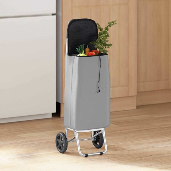 vidaXL Shopping Trolley Grey 13.78 x 11.02 x 36.22 in Oxford fabric