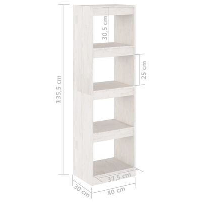 vidaXL Book Cabinet Room Divider White 15.7"x11.8"x53.3" Solid Wood Pine