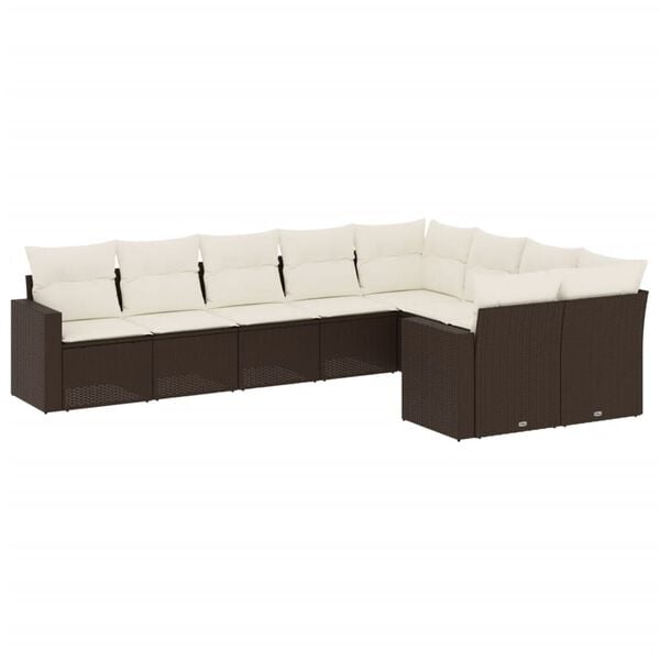 vidaXL Garden Sofa Set Brown PE rattan, powder-coated steel Large
