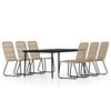 vidaXL Dining Set Oak and Black Powder-coated steel, glass, PE rattan
